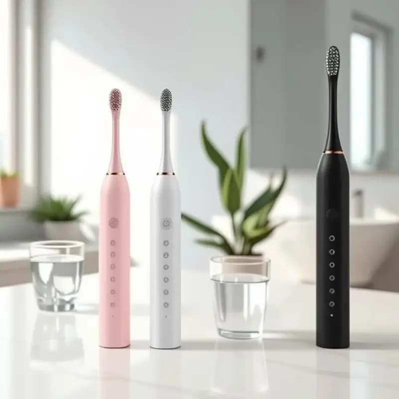 Spazzolino Elettrico Sonico Impermeabile IPX7 per Adulti con Quattro Testine, Alimentato a Batteria per Uso Domestico e in Viaggio