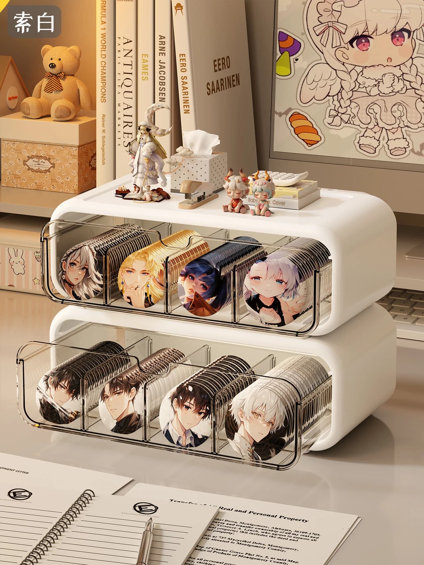 Desktop Bajie Storage Box Drawer Type Dustproof Transparent Grains Display Stand Badges Small Cards Organizer Shelf
