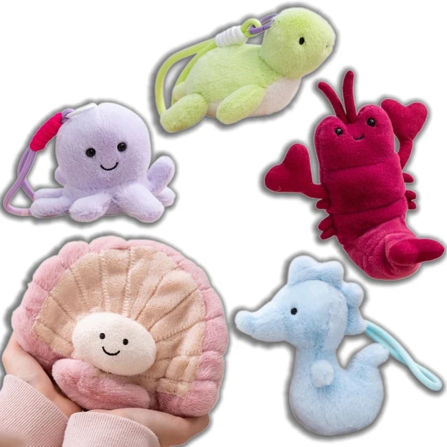Peluche di Animali Marini Carini: Polpo, Cavalluccio Marino, Tartaruga, Aragosta, Vongola - Morbidi Giocattoli Kawaii da Appendere alla Borsa o allo Zaino