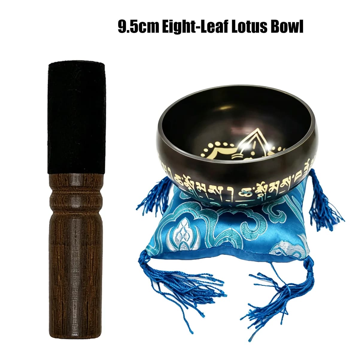 Miwayer Handmade Nepalese Singing Bowl 9.5cm Black-Gold Eight-Petal Lotus Design for Meditation And Healing