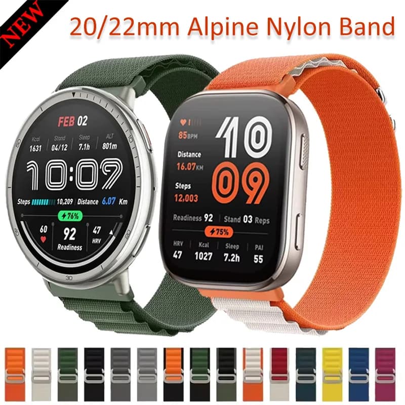 20/22mm Alpine Nylon Band For Amazfit Active 2-3-Max Sport Bracelet Strap For Amazfit Bip 6-5-Max/Balance 3-2-1 Accessories Belt