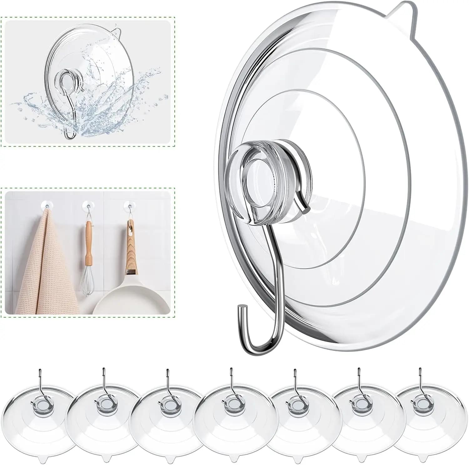 Ganci a ventosa trasparenti da 2,5 pollici, resistenti, per cucina, bagno, doccia, parete, finestra, porta, confezione da 8