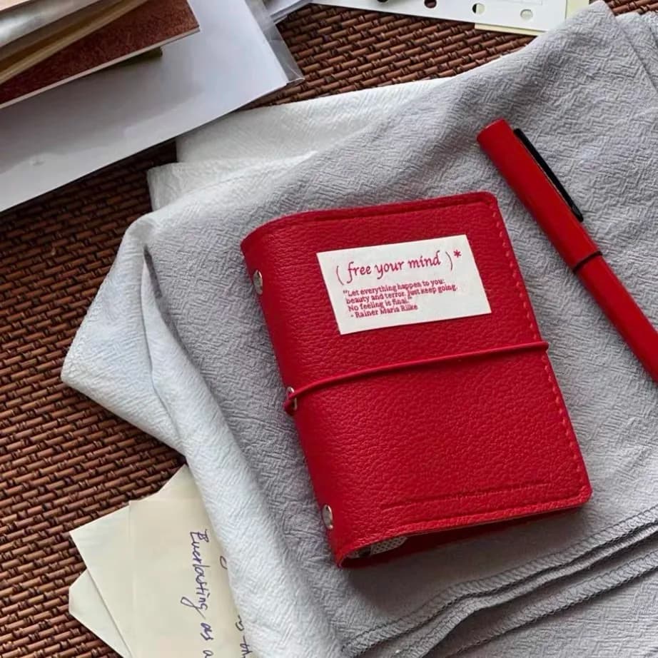 M5 Soft leather Binder Notebook Aesthetic Travel Journal Portable pocket Refillable Notepad with Adjustable Strap Mini Diary
