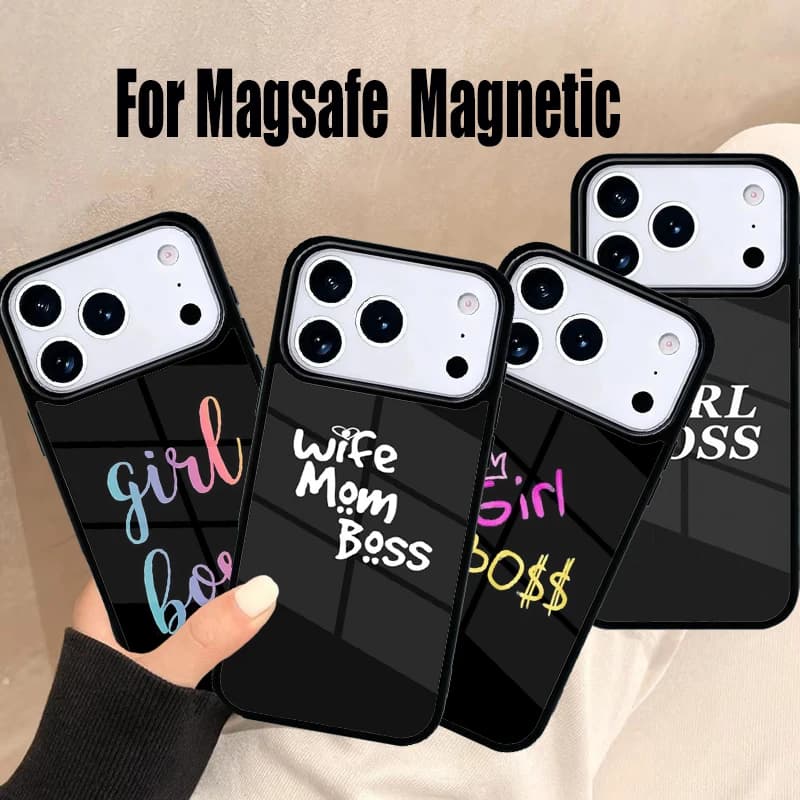 Cover Magnetica Wireless Magsafe per iPhone 17 Air 16e 15 14 13 12 11 Pro Max Plus - Edizione Donna BOSS BOSSY