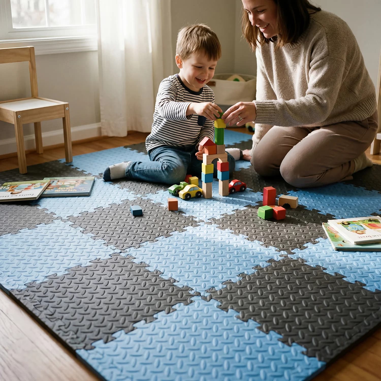 EVA Foam Mat Large 60x60cm, Set of 16 Pieces, Puzzle Mat Often for Living, Bedroom, Yoga, Gym, Fitness, Soft Floor Mat