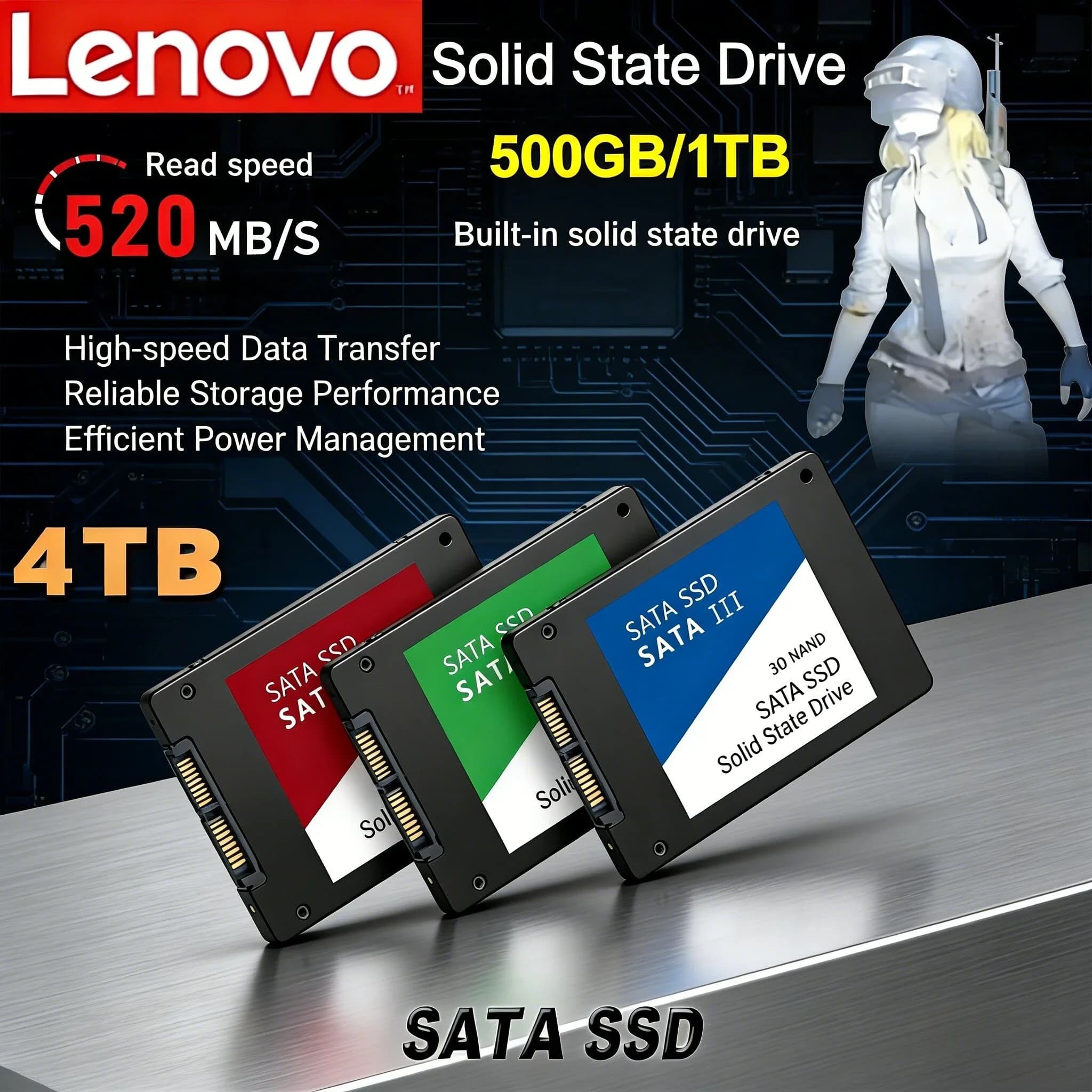 Lenovo 4TB SSD External Hard Disk For Internal Hard Drive Sata3 Interface Portable High Speed Solid State Drive For Laptop