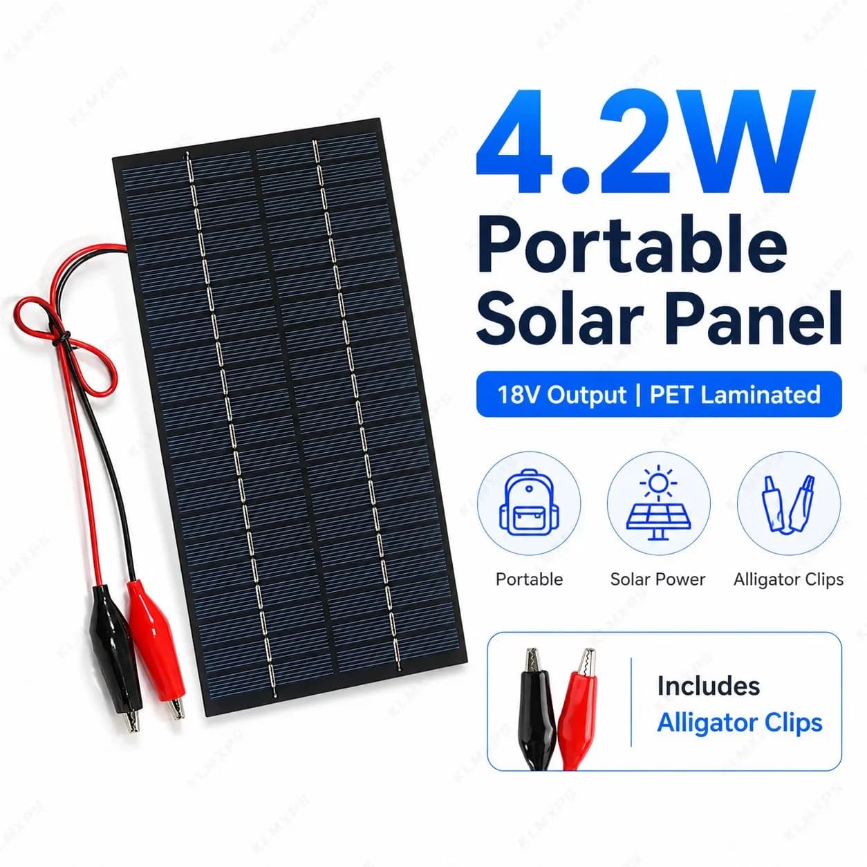 Pannello Solare Portatile 4.2W 18V Policristallino Laminato PET con Clip a Coccodrillo per Progetti Fai-da-te a Bassa Potenza