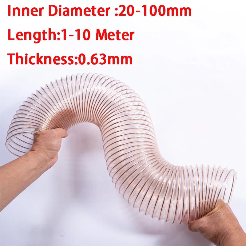 Tubo in PU trasparente per aspirazione polvere, tubo di scarico fumi sottovuoto, tubo di scarico, tubo dell'aria, diametro interno 20-100mm * 1-10 metri