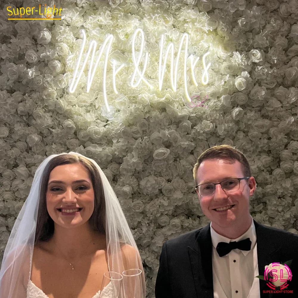 Neon personalizzato Mr Mrs Sign 55x35CM Segnaletica LED flessibile Grande insegna luminosa a LED Mr e Mrs Luce al neon per la decorazione della parete di nozze