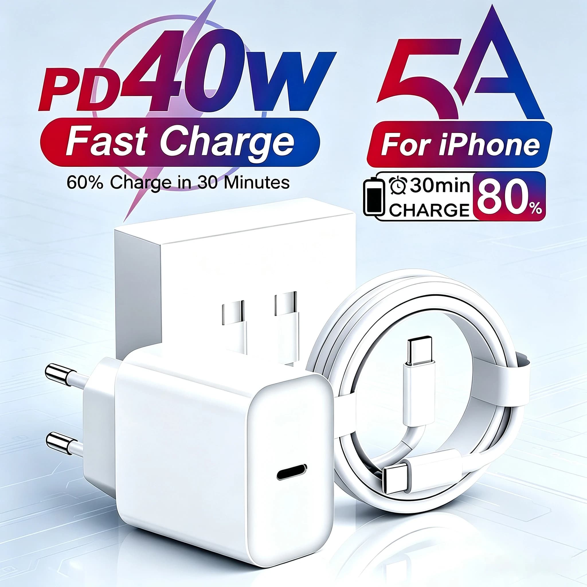 Original PD 40W Fast Charger For iPhone 16 17 15 11 12 13 14 Pro Max Plus iPad XS Max XR Quick Charging Cable USB C Fast Charger
