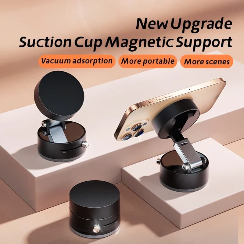Mini supporto a ventosa magnetico a doppio lato sottovuoto, staffa pieghevole per telefono pigro da cucina per smartphone iPhone Android