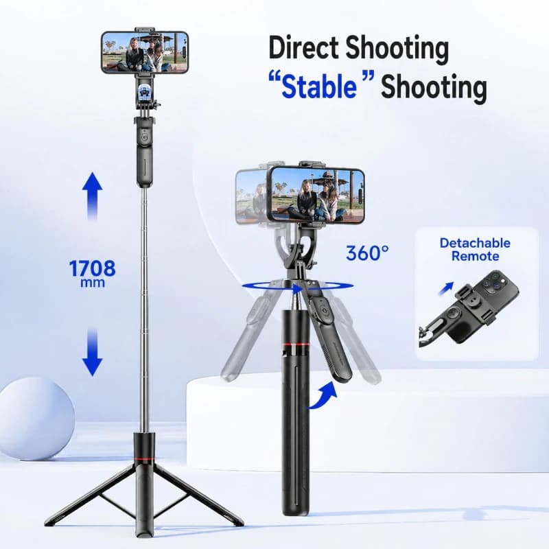 71 Inch Extendable Selfie Stick Tripod with Remote, Phone Holder Compatible with iPhone & GoPro for Video Shooting
