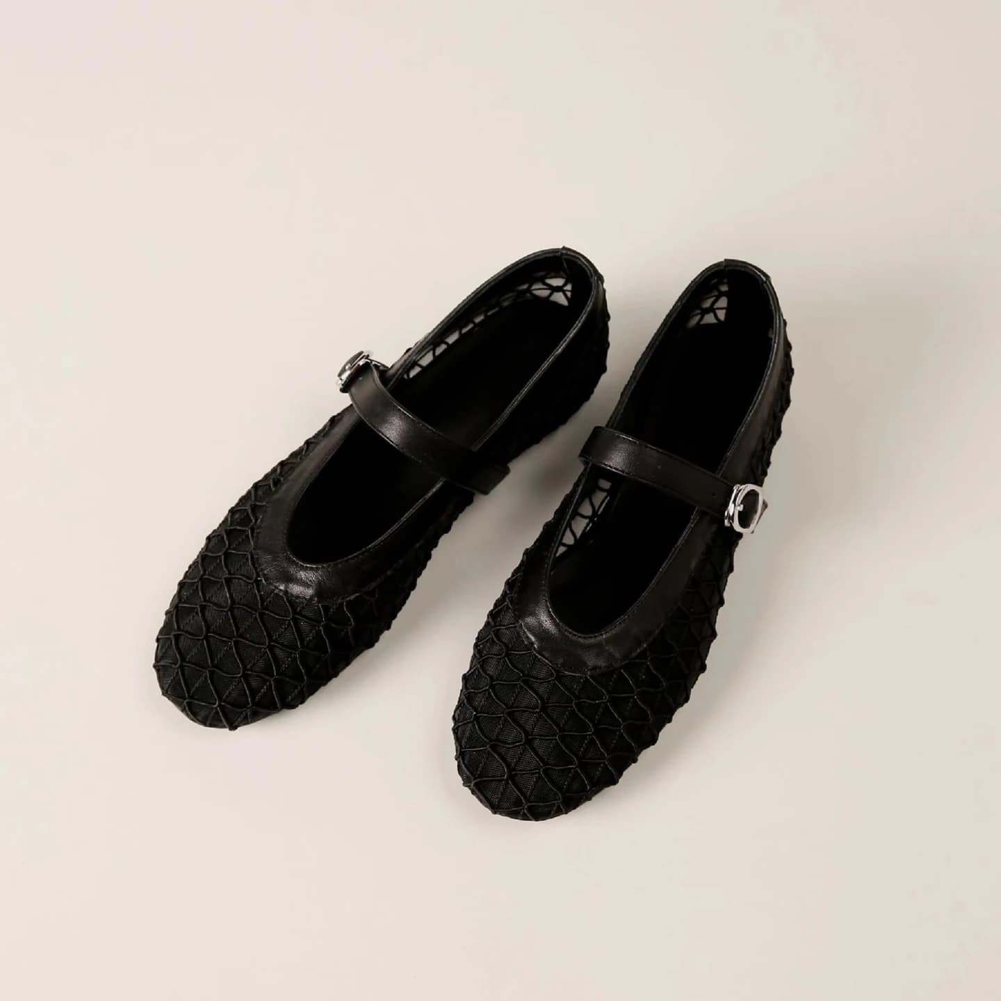 Luxury Designer Mesh Woven Ballet Flats Women Round Toe Buckle Elegant Mary Jane Shoes Comfort Lightweight Casual Shoes Ladies