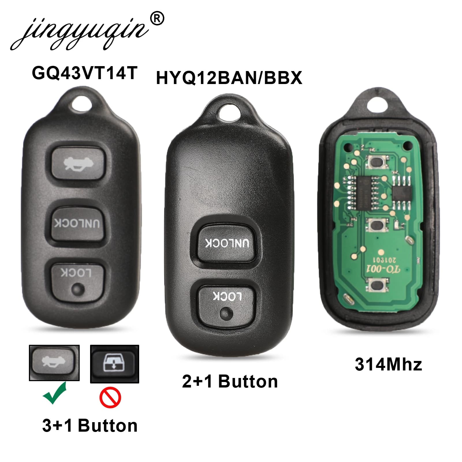 Auto Chiave a distanza di fob 2/3 + 1 Pulsante per Toyota HYQ12BBX Highlander GQ43VT14T Camry Solara Corolla Sienna 2002 -2007 315mhz