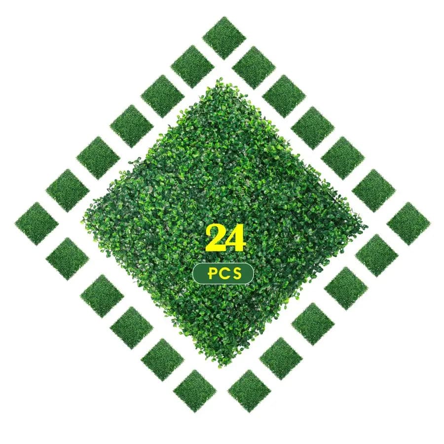 24 Artificial Bosso Panels 20x20 cm, Decorative Siepe, Privacy Screen, UV Protection, Suitable for Exterior, Interior, Garden