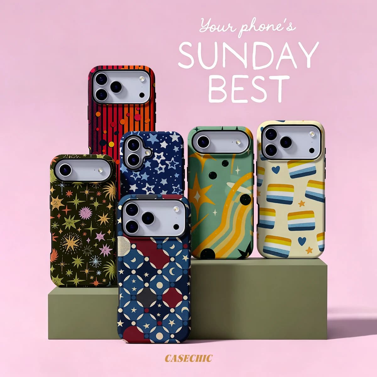 Retro Star Moon Tile For Case For iPhone 17 16 15 14 Plus 13 Pro Max Shockproof Hard PC Flower Cover