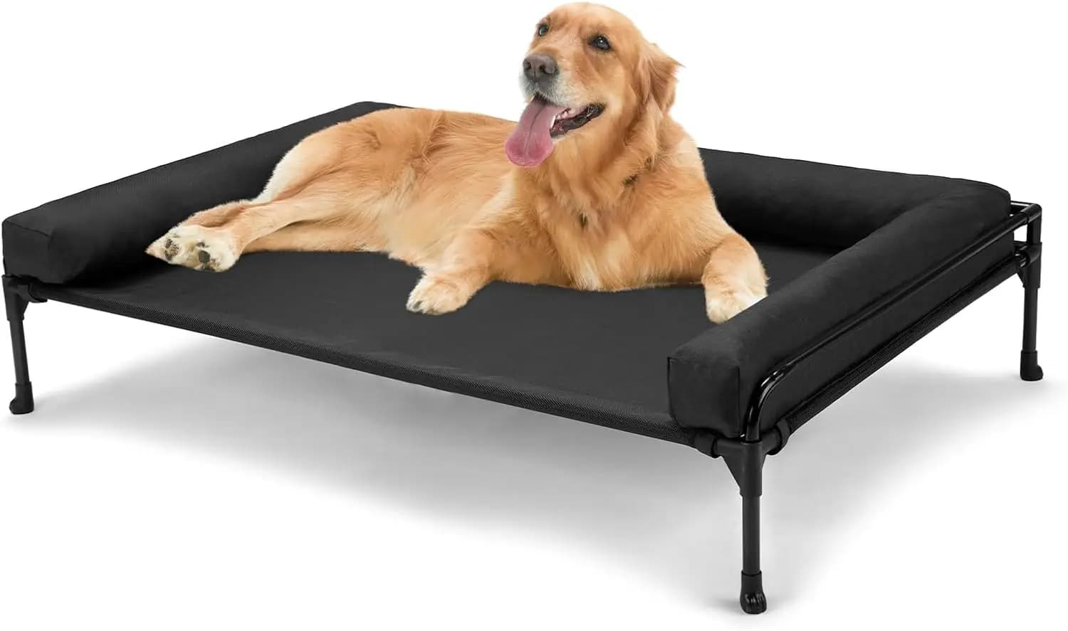 Cuccia Rinfrescante Rialzata per Cani di Taglia Grande con Cuscino Rimovibile, Rete e Piedini Antiscivolo - 41x27 Pollici Nera