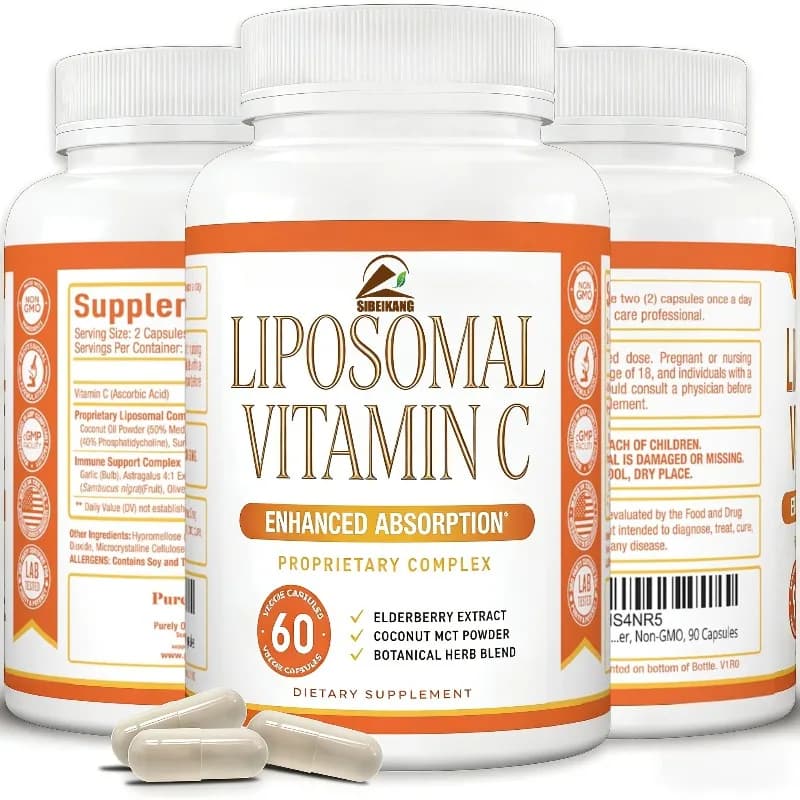 Liposomal vitamin C supplement 1000mg with collagen protein for immune support in 60 capsules