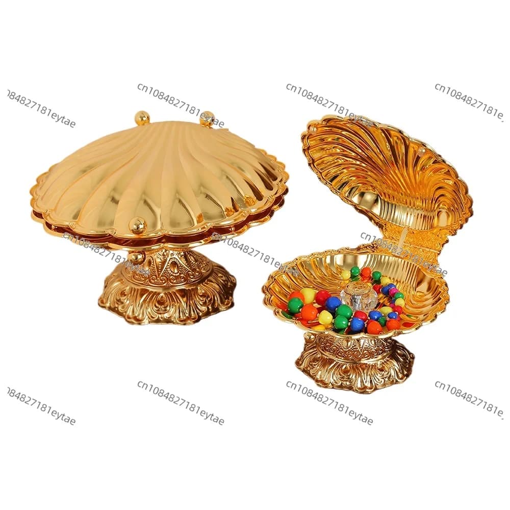 Piatto di frutta creativo con guscio dorato in lega di zinco frutta secca aperta piatto Dim Sum vassoio portaoggetti d'ingresso ornamenti per la decorazione della casa