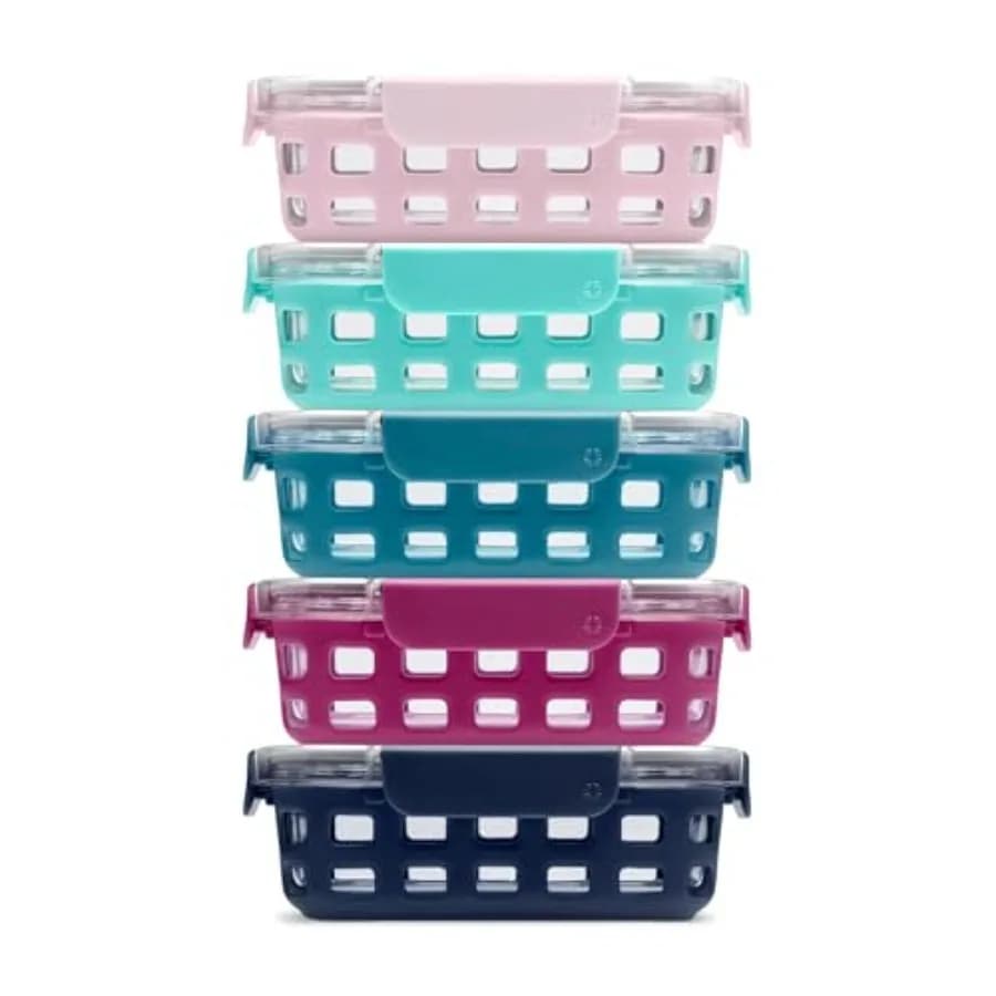 Set di Contenitori per Alimenti Duraglass da 3,4 Tazze, 10 Pezzi, 5 Confezioni - Contenitori in Vetro con Guaina in Silicone e Chiusura Ermetica Senza BPA