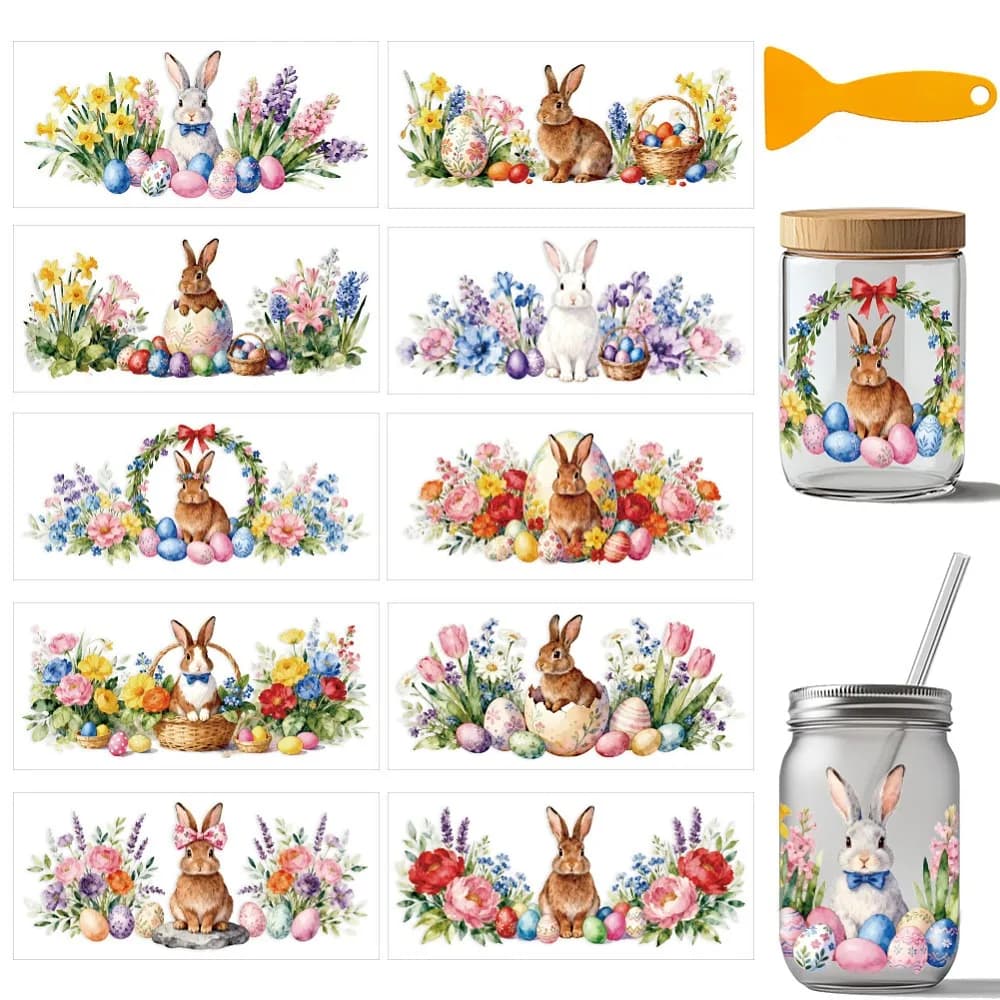 10Pcs 10 Styles PVC DIY Heat Transfer Paper for UV Sublimation Cup Rabbit 240x110mm 1pc/style