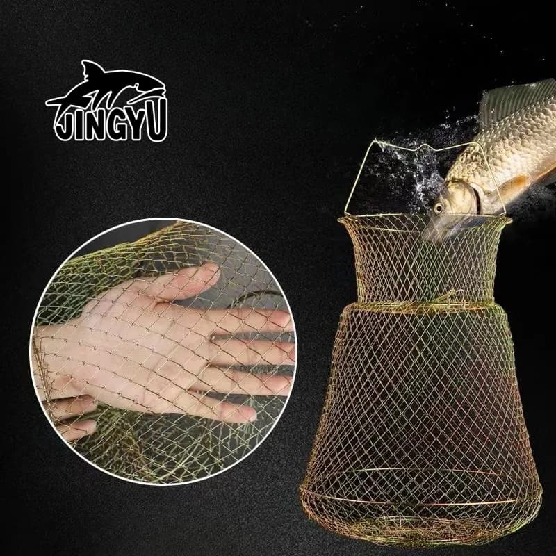 Foldable Steel Wire Fish Keep Net Stainless Steel Fish Basket Portable Fish Cage Fishing Tackle