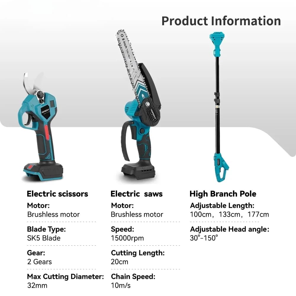Saw with high branches without brushes 2in1 Chain saw and pruning shears Electric garden cutting tool For battery pin Makita