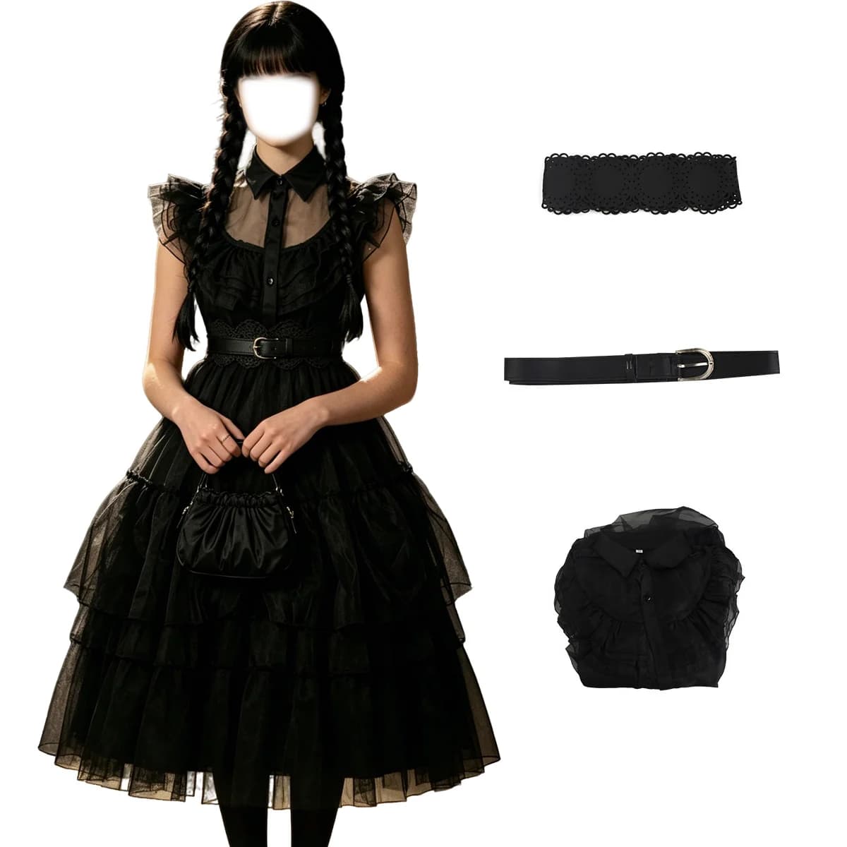 Costume Cosplay Wednesday Addams, Abito Gotico Lungo Nero per Adulti e Bambini, Vestito da Festa per Ragazze e Donne