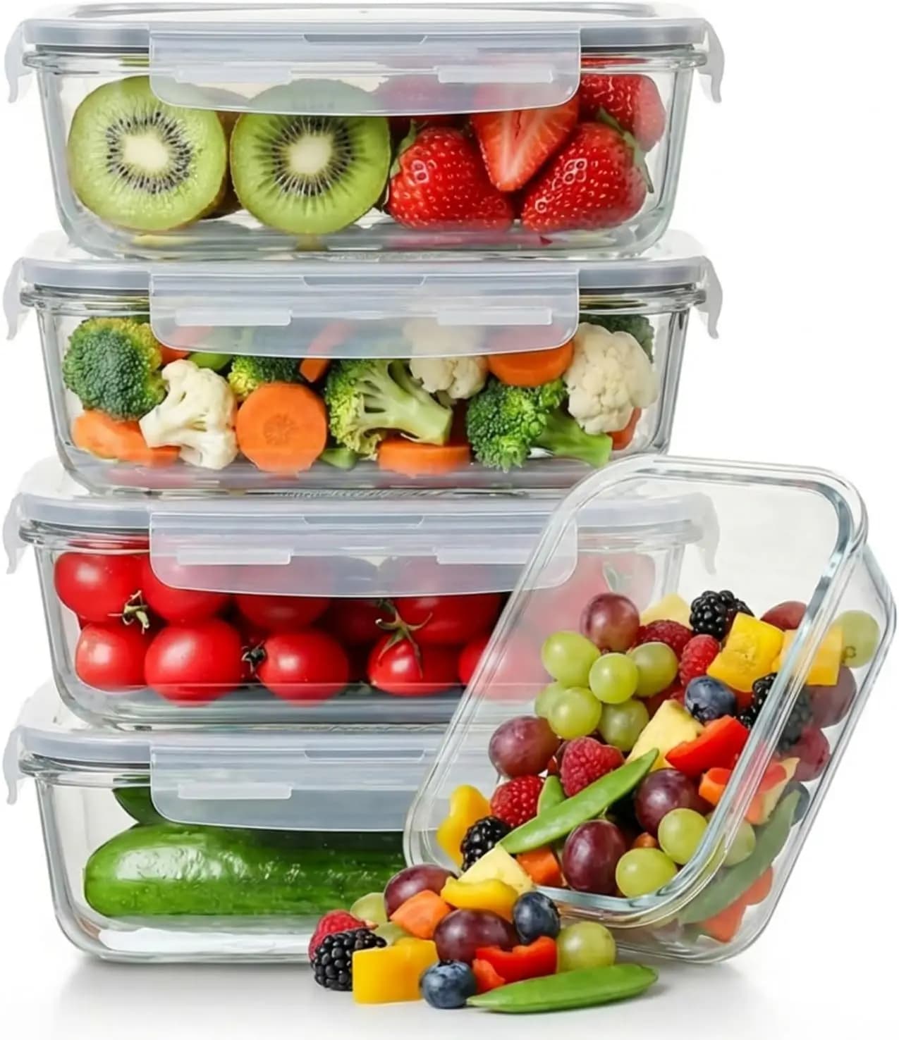 Set di 5 Contenitori in Vetro Borosilicato da 36oz con Coperchi, Contenitori per Congelatore e Preparazione Pasti, Contenitori Ermetici per Pranzo Bento