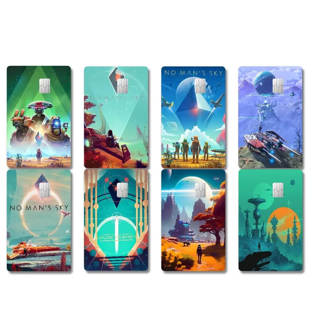No Man's Sky Space Game Anime - Set di 4 Adesivi per Carte di Credito/Debito - Pellicola Protettiva Frontale per Chip Piccoli e Grandi