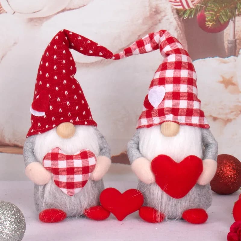 2 pezzi carino romantico San Valentino cuore a quadretti gnomo decorazioni di peluche festivo casa ornamenti da tavolo regalo damigella d'onore