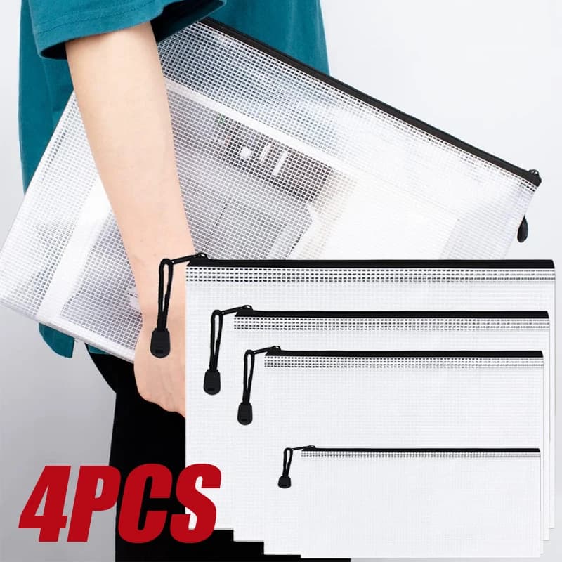 4PCS cartella di immagazzinaggio di cancelleria File Mesh Zipper Pouch A3 A4 A5 A6 cartelle di File con cerniera per documenti scuola forniture per ufficio borse per il trucco