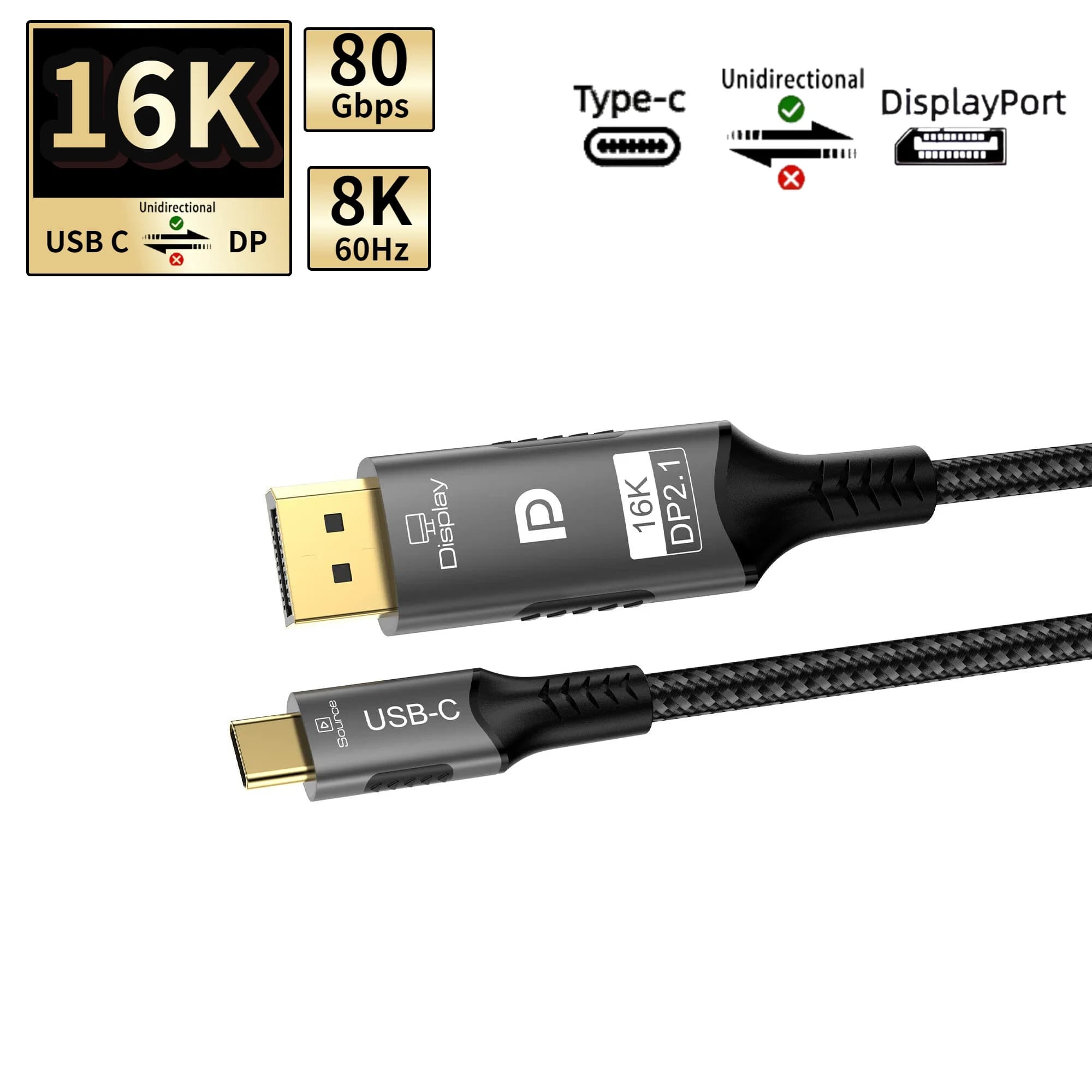 Cavo da 16K USBC/Tipo C a DisplayPort Cavo da USB C a DP unidirezionale da 8K a 60 Hz per Thunderbolt da 4/3 a DP per MacBook Huawei Air