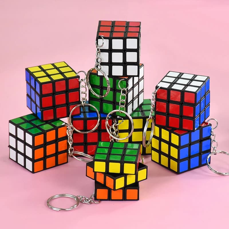 5 pezzi 3x3 cm portachiavi confezioni giocattoli creativi mini puzzle cubo magico portachiavi sacchetto regalo promozionale per bambini festa ragazze gioielli di moda