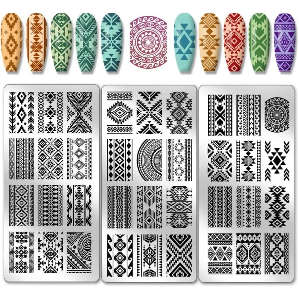 3pcs Geometric Texture Nail Art Stamping Plate Patterns Nail Stamp Plate Aztec Nail Art Stencils Tribal Persia Nail Image Plate