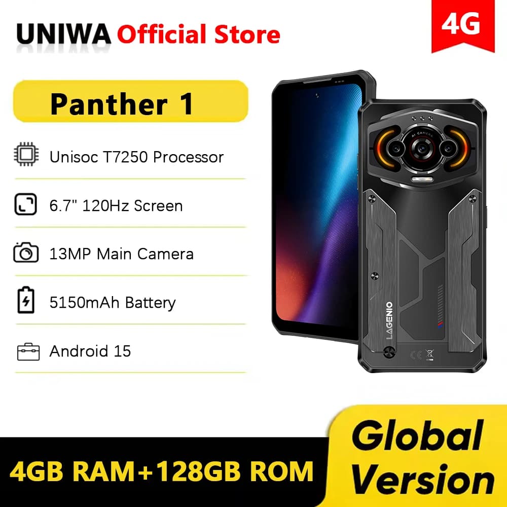 LAGENIO Panther 1 Smartphone ultrasottile 6.7" HD 4+128GB Telefono cellulare robusto 13MP 5150mAh 4G Cellulare Android 15 Impronte digitali NFC
