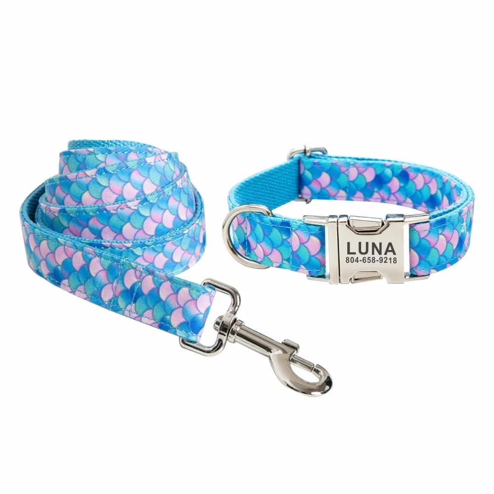 Collare per cani personalizzato collari per animali domestici personalizzati incisione gratuita targhetta identificativa etichetta accessorio per animali domestici collari per cuccioli di sirena guinzaglio