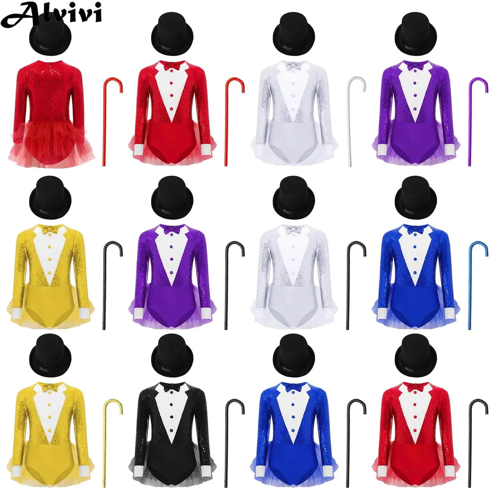 Costume da ballo jazz per bambina, carnevale di Halloween, mago del circo, vestiti cosplay, body con gonna in tulle con cerniera e paillettes con cappello