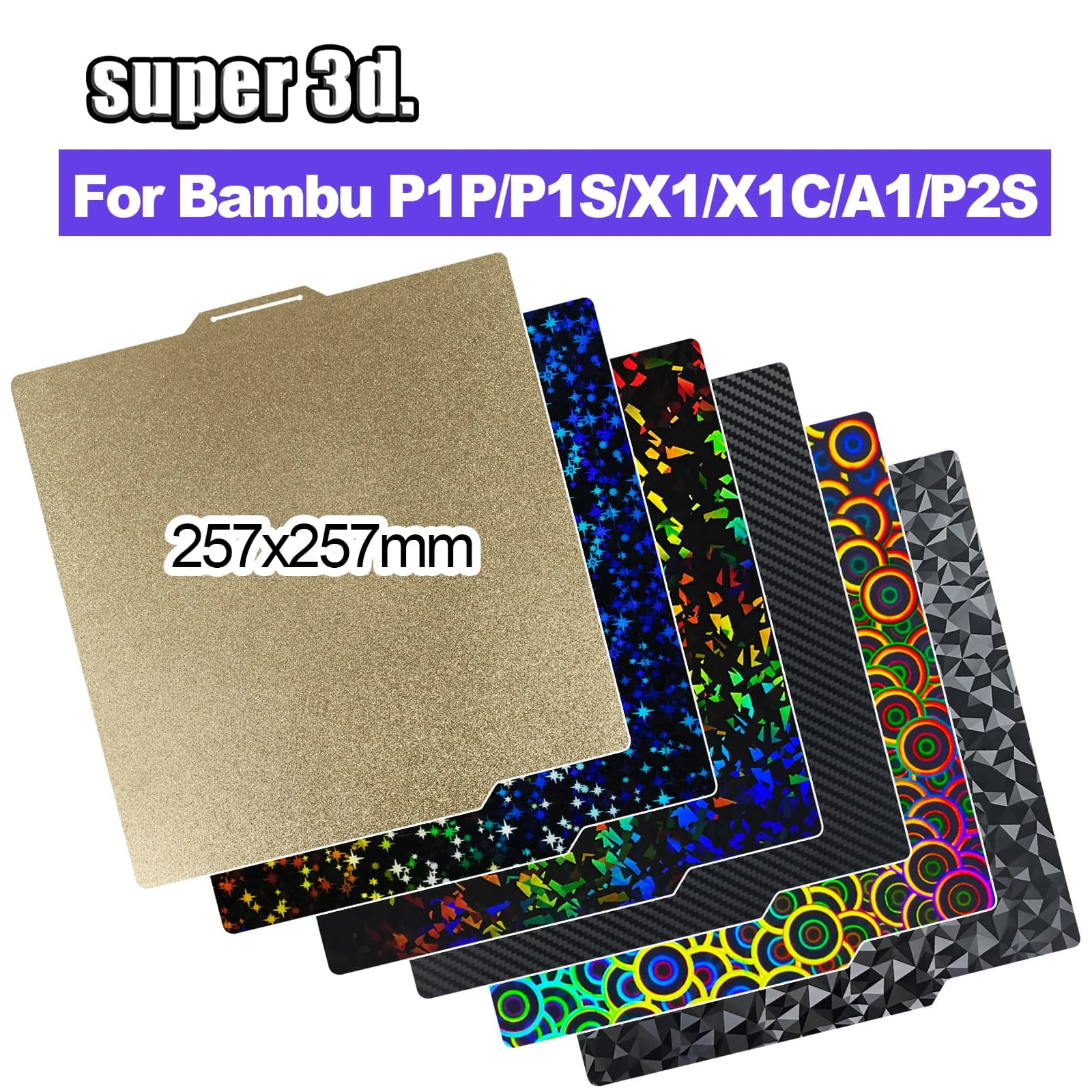 P2S PEO Bambu X1 P1 A1 Building Plate 257x257 PEI Double Side Bed Plate Smooth Texture Smooth Steel Sheet for Bambu lab P1S Heatbed