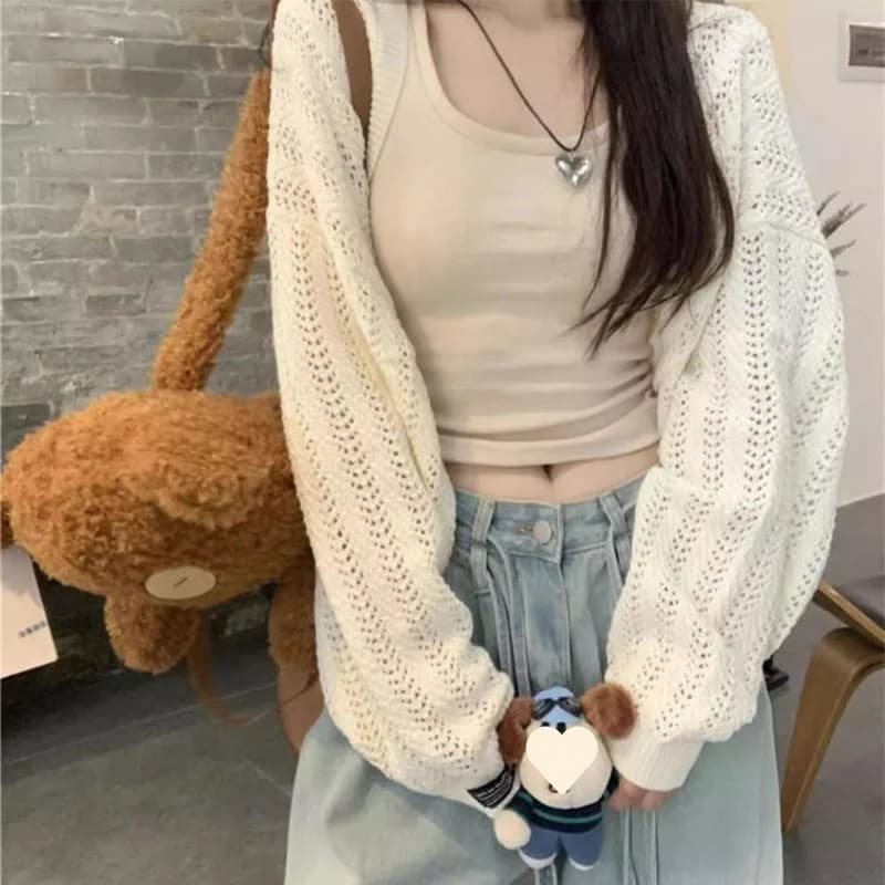 Autunno Nuovo Y2K Coprispalle Cardigan a maniche lunghe per le donne Moda coreana Scava fuori Cappotto lavorato a maglia Harajuku Allentato Scialle leggero Top