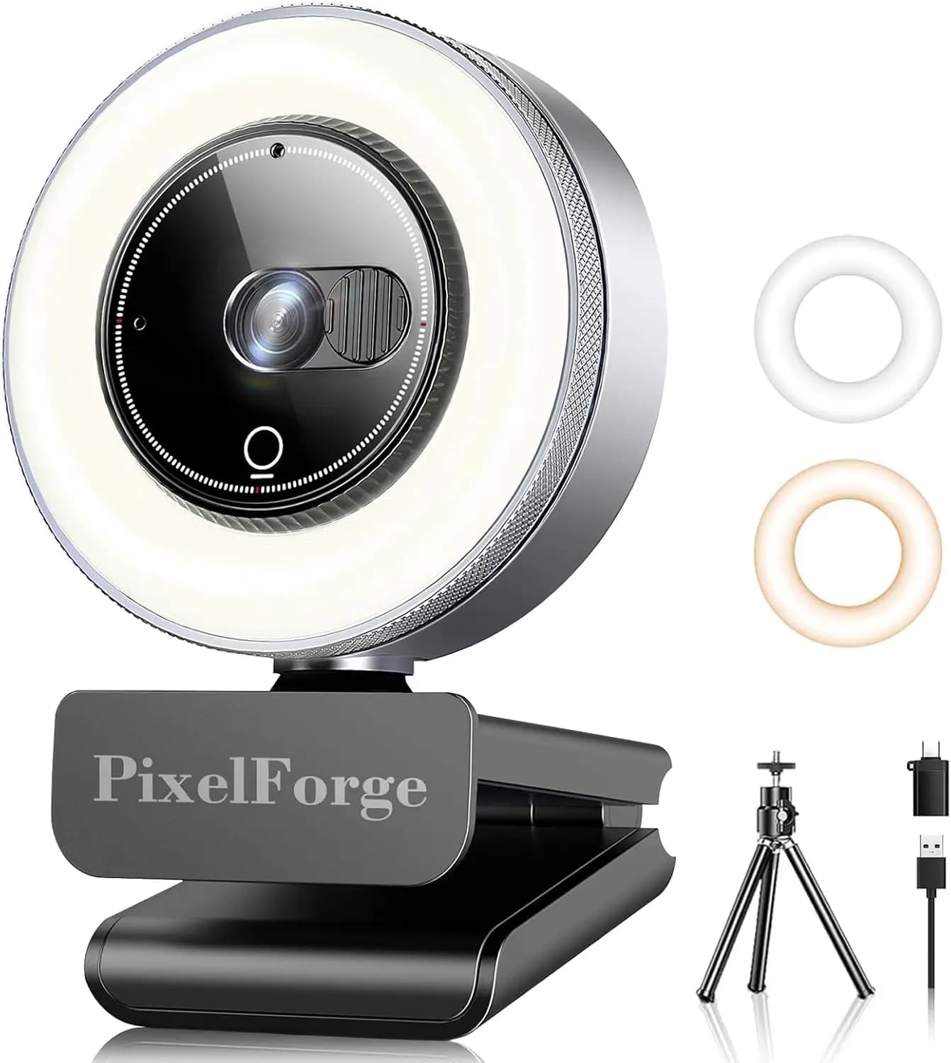 Webcam 4K con Microfono, Luce e Copertura Privacy per PC/Laptop/Monitor, Autofocus e Microfoni con Cancellazione del Rumore