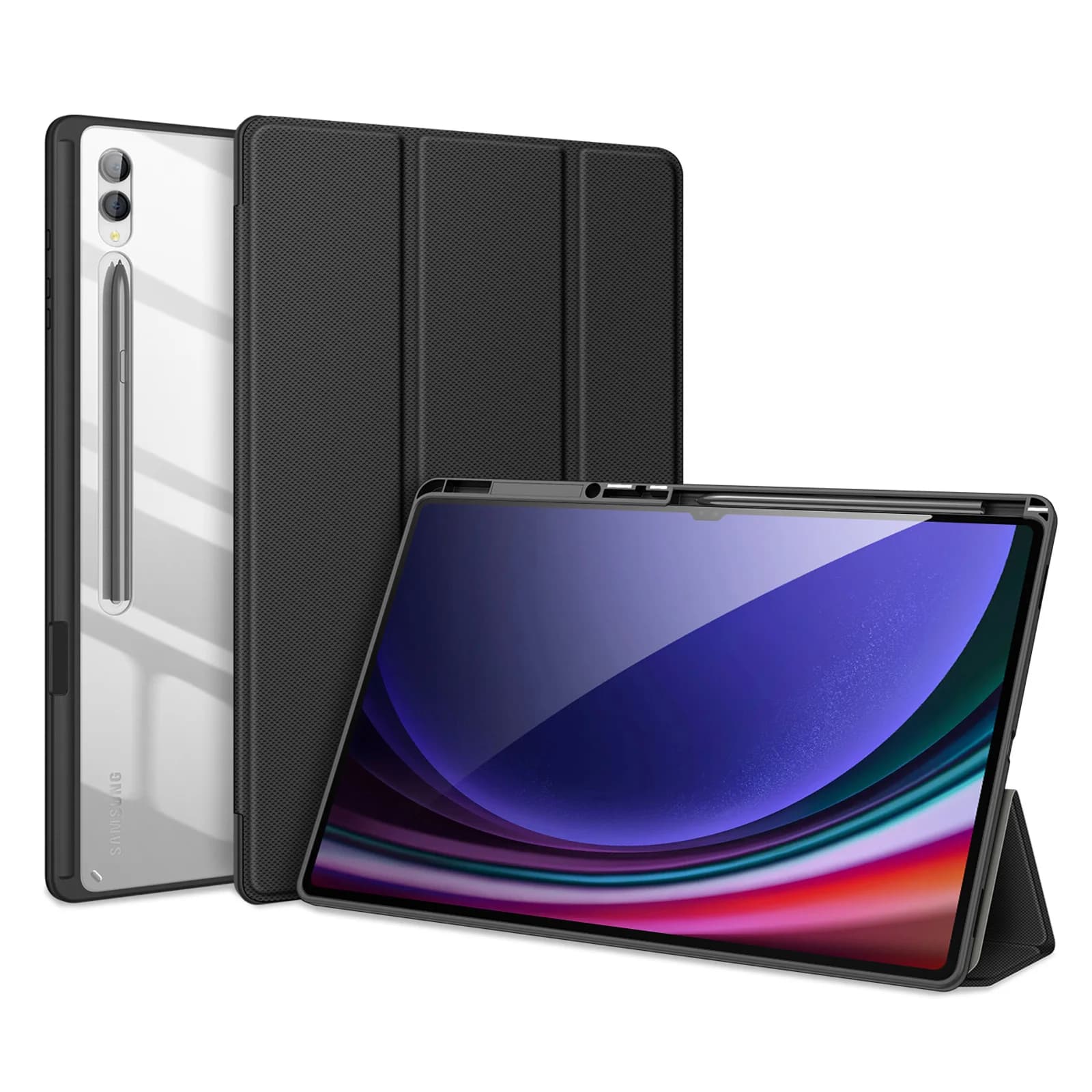 DUX DUCIS per Samsung Tab S10 Ultra S10 Lite S9 FE Plus Custodia trasparente per tablet a tre ante con supporto per penna stilo e sveglia automatica