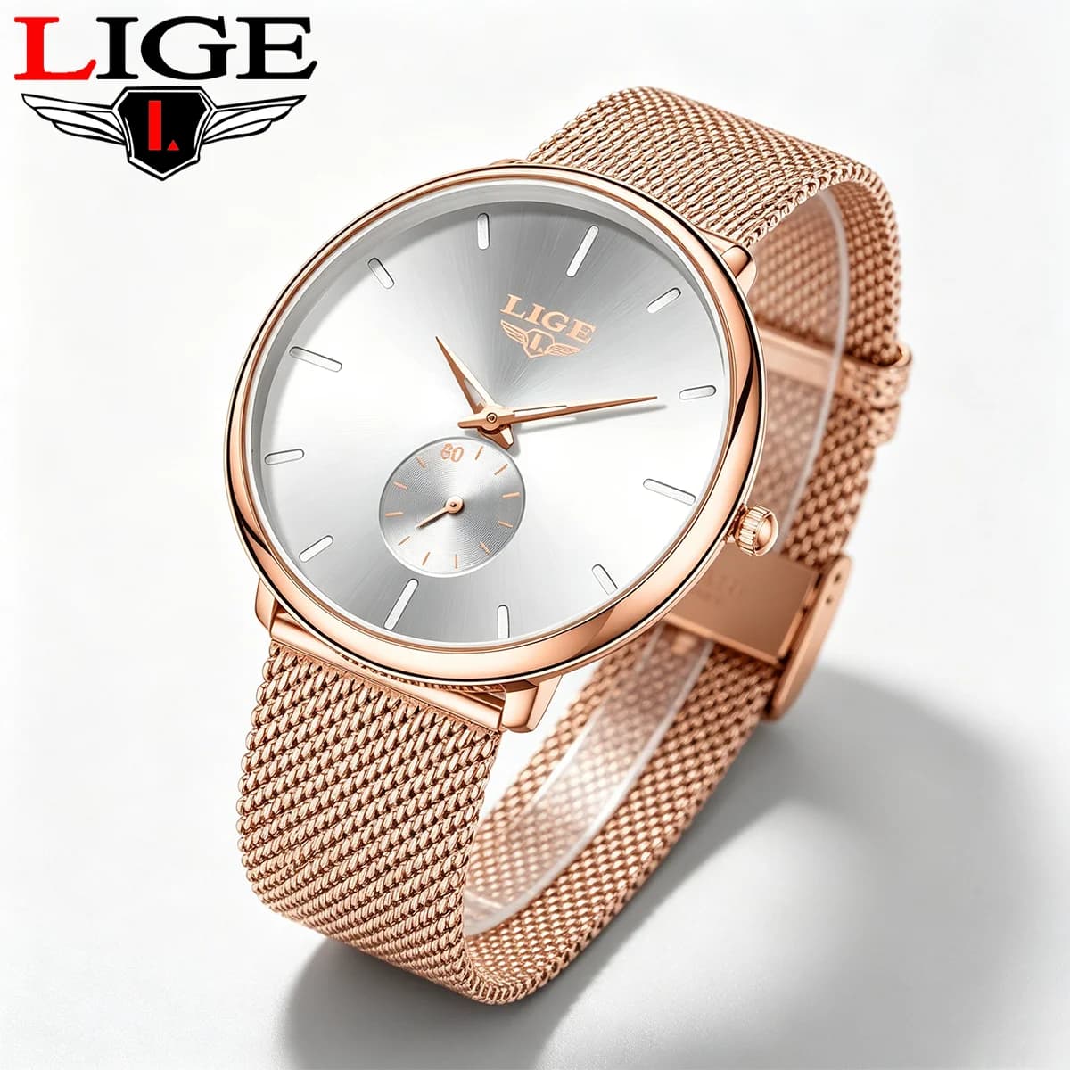 LIGE New Watches For Women Quartz Waterproof Watch Luxury Lady's Watch Stainless Steel Rose Gold Set Gift Box Montre Femme
