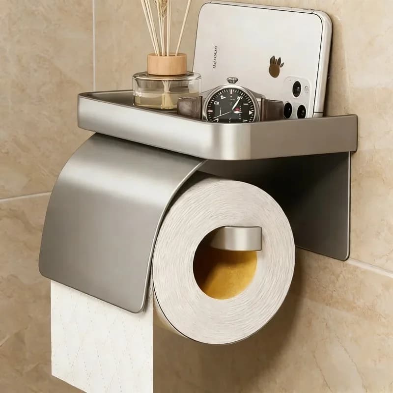 Portarotolo da Parete per Bagno e Cucina, Antiruggine, con Ripiano Portaoggetti Rinforzato per Rotoli di Carta Igienica e Scatole di Fazzoletti