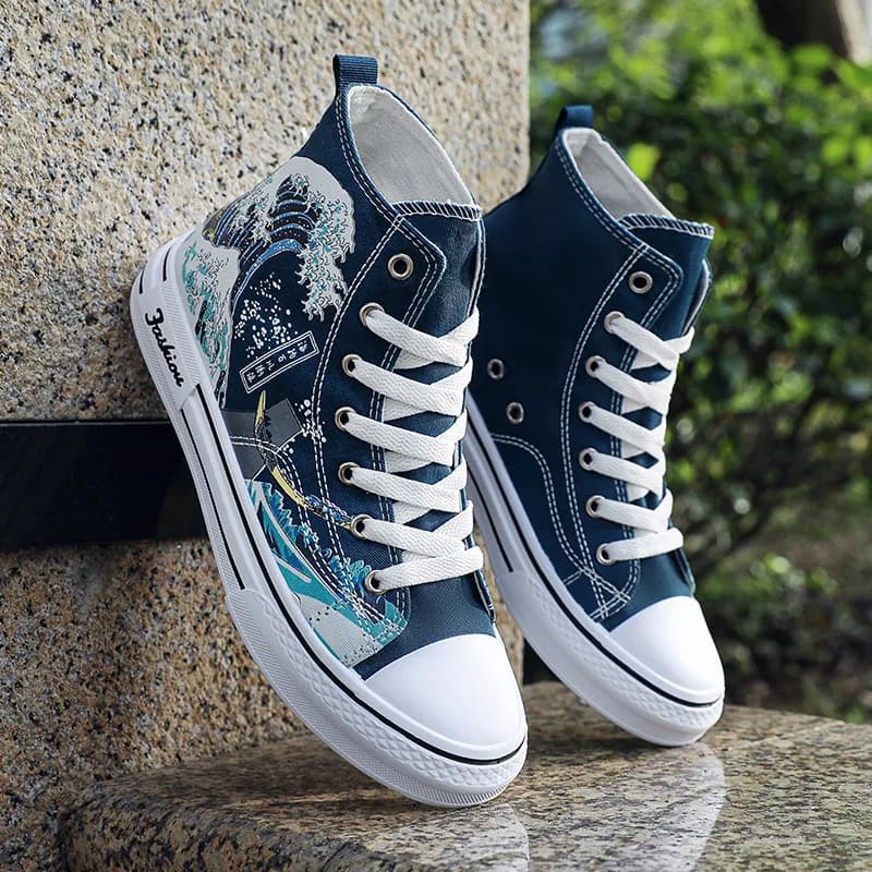 Scarpe da uomo alte in tela, estive 2025, casual, di tendenza, versatili, alla moda, in tessuto