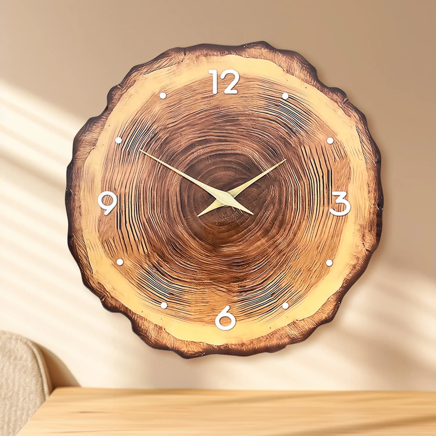 Orologio da parete con impiallacciatura ad anello in legno 1pc, orologio da parete con design a puntatore in legno massello con motivo a croce in legno piatto, orologio silenzioso