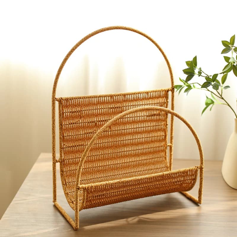 Portariviste Ins con accenti in rattan, organizer per giornali fatto a mano, pattumiera per auto portatile, contenitore creativo per decorazioni per la casa