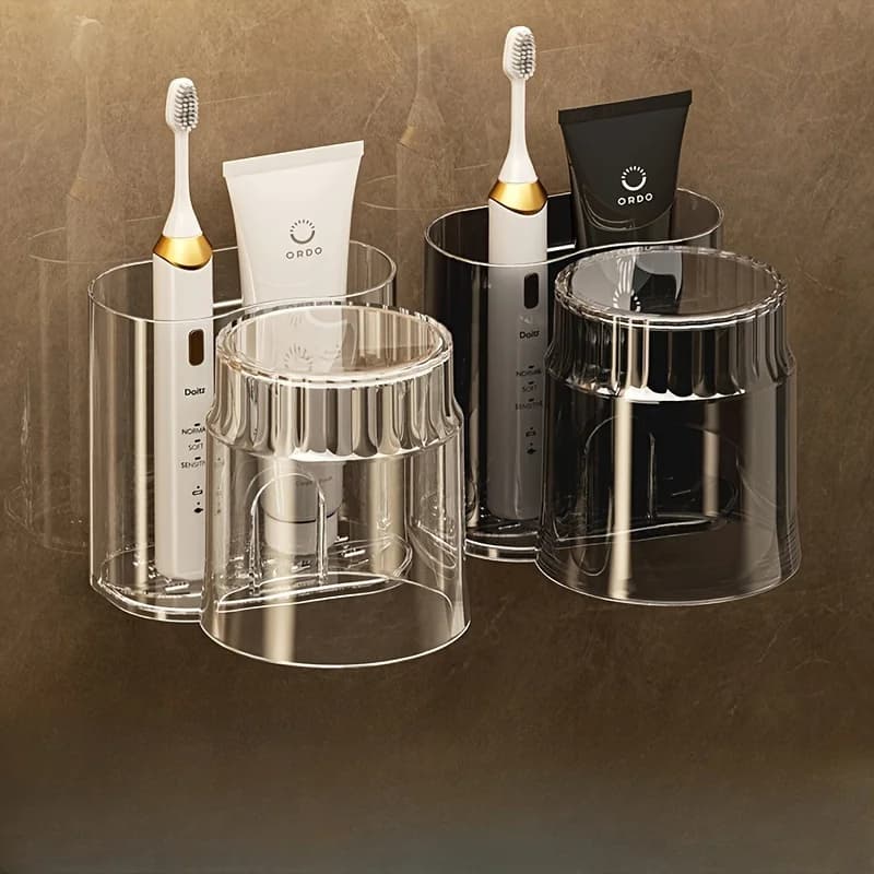 Portaspazzolino da 2 pezzi/set con bicchiere per collutorio, portaoggetti per spazzolini da denti montato a parete, portaoggetti per bagno, accessori per il bagno