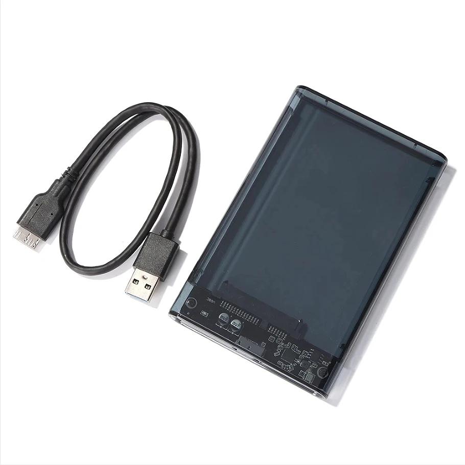 Case for HDD External Hard Drive Case SATA SSD 2.5 with transfer speed from USB 3.0 to type C from 5 Gbps Transparent Hard Drive Boxes without Tools