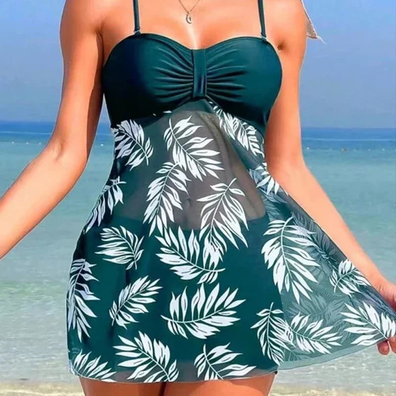 2024 Summer Short Dress Swimwear Divided Fashion Sexy Women's Fashion High Waist Swimwear Thickened Mesh Print Swimming Beach Clothing